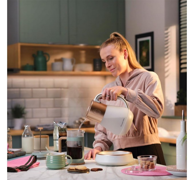 Электрочайник Russell Hobbs Calm, 1.7л, стекло, музыка, подсветка, сенсор, бело-медный
