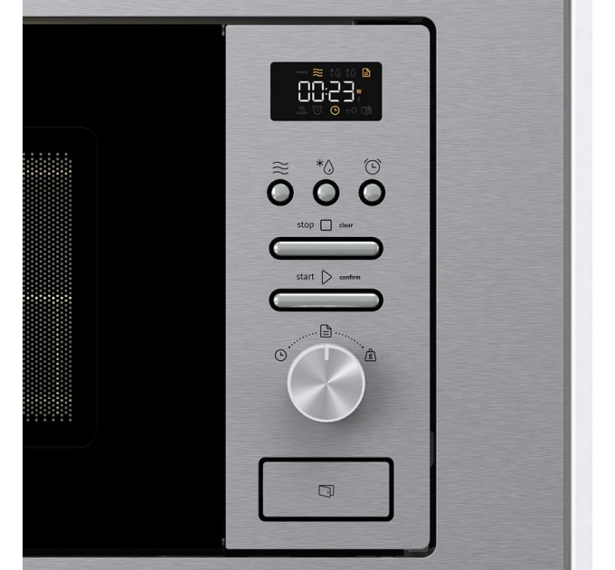 Мікрохвильова піч Gorenje вбудовувана, 20л, міх. управл., 800Вт, гриль, дисплей, інвертор, нерж