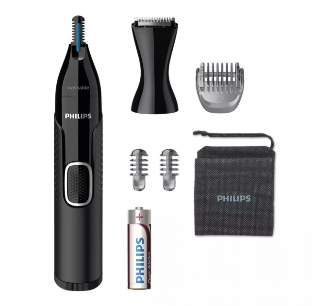 Триммер Philips Series 5000 для бороды, усов, окантовки,бровей, носа и ушей, 1хАА, насадок-4, чехол, сталь, черный