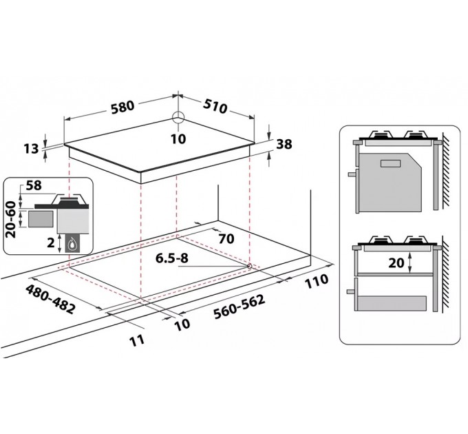 Варочная поверхность Whirlpool газовая, 60см, чугун, конфорка с двойным рядом пламени, черный