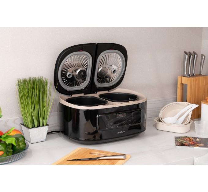 Мультиварка ARDESTO, 900Вт, чаша-2х1.5л, электронное управл., 2 чаши, пластик, черный