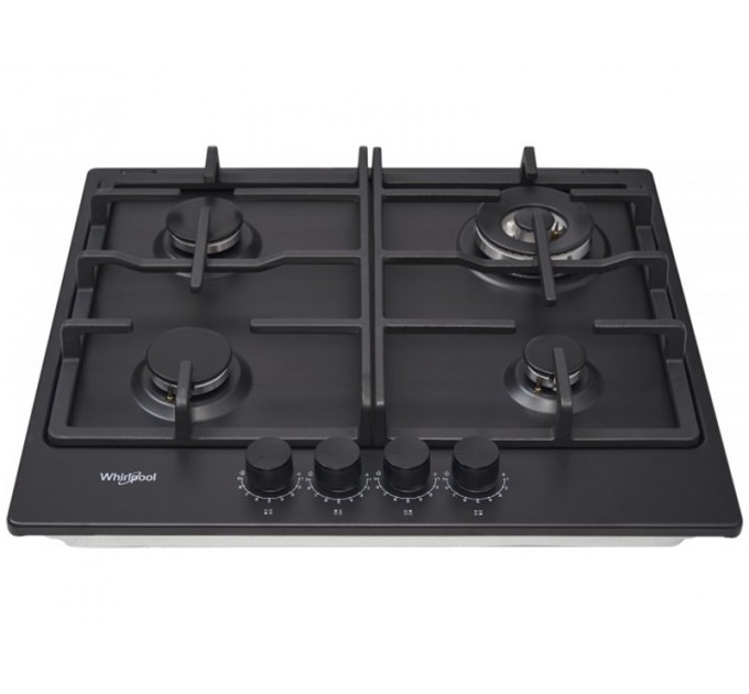 Варочная поверхность Whirlpool газовая, 60см, чугун, конфорка с двойным рядом пламени, черный