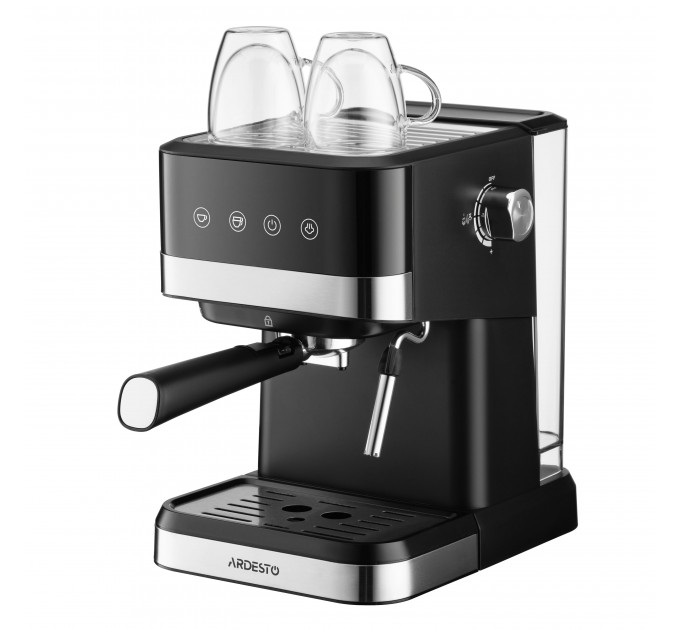 Кавоварка ARDESTO ріжкова 1.5л, мелена, ручний капучинатор, сенсорне керування, чорно-сріблястий
