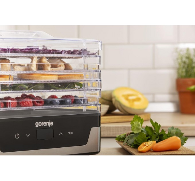 Сушка для продуктов Gorenje 240Вт, поддонов - 5x2.8см, диаметр - 29см, макс - 75°С, электр.упр., белый