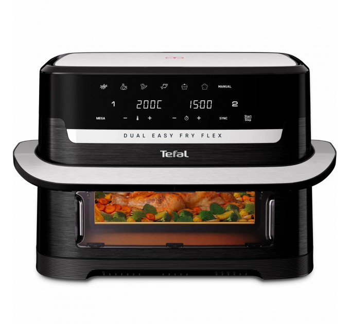 Мультипечь Tefal Dual Easy Fry Flex, 2700Вт, чаша-5.5+3.5л, сенсорное управл., 2 чаши, гриль, пластик, черный
