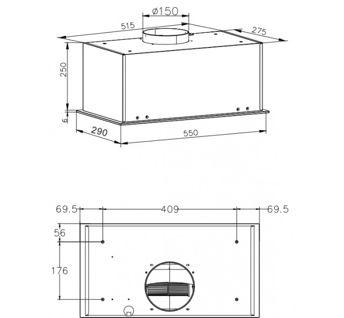 Вытяжка Hansa встраиваемая, 55см, 462м3ч, черный
