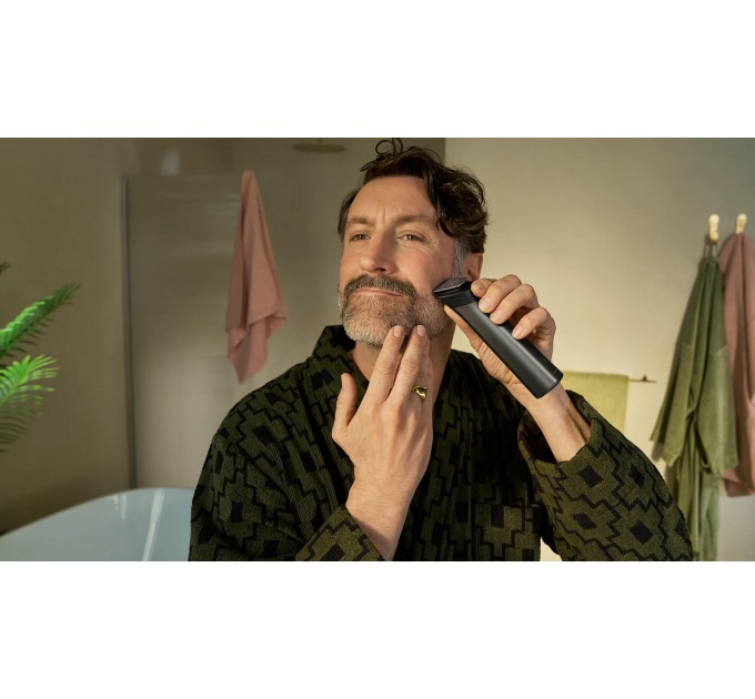 Триммер Philips Series 9000 для бороды, усов,головы, тела, интим.зон, акум., насадок-19, OneBlade в компл., сталь, серый