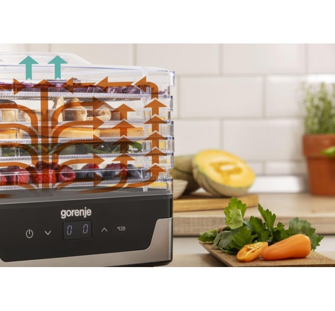 Сушка для продуктов Gorenje 240Вт, поддонов - 5x2.8см, диаметр - 29см, макс - 75°С, электр.упр., белый