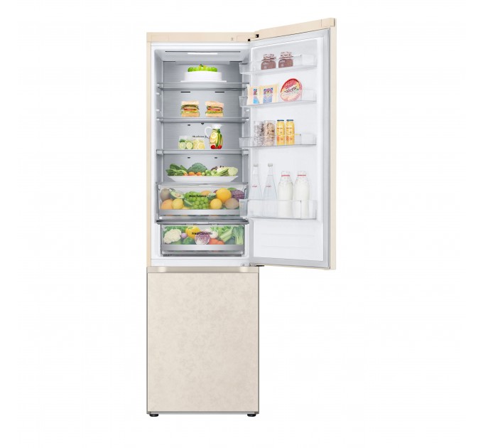 Холодильник LG с нижн. мороз., 203x60х68, холод.отд.-277л, мороз.отд.-110л, 2дв., E, NF, инв., диспл внешн., Fresh Сonverter, Metal Fresh, бежевый