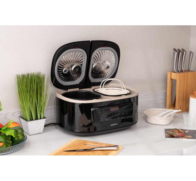 Мультиварка ARDESTO, 900Вт, чаша-2х1.5л, электронное управл., 2 чаши, пластик, черный