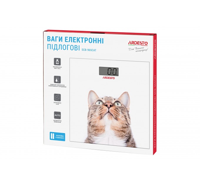 Весы ARDESTO напольные Cat, 150кг, AAAx2 в компл, стекло, многоцветные