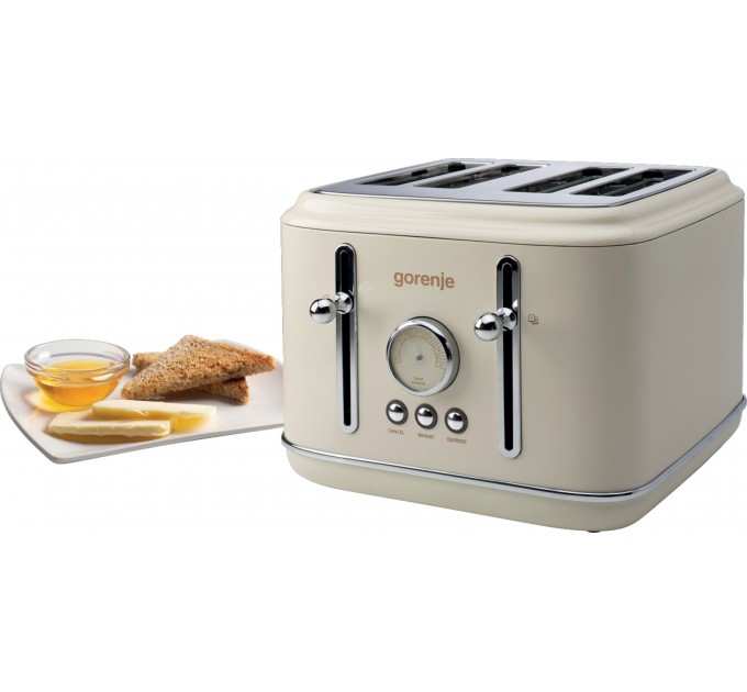 Тостер Gorenje 950Вт, функц. разморозки, автоотключение, пластик + металл, бежевый