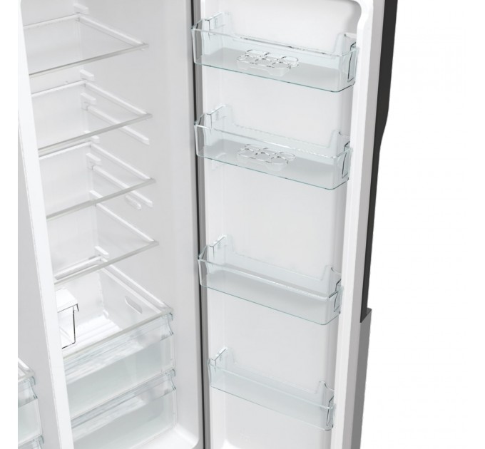 Холодильник SBS Gorenje, 179х70х92см, 2 дв., 376(190)л, А++, NF+, Инв. , Зона св-ти, диспенсер, генератор льда, Внешн.диспл, нерж