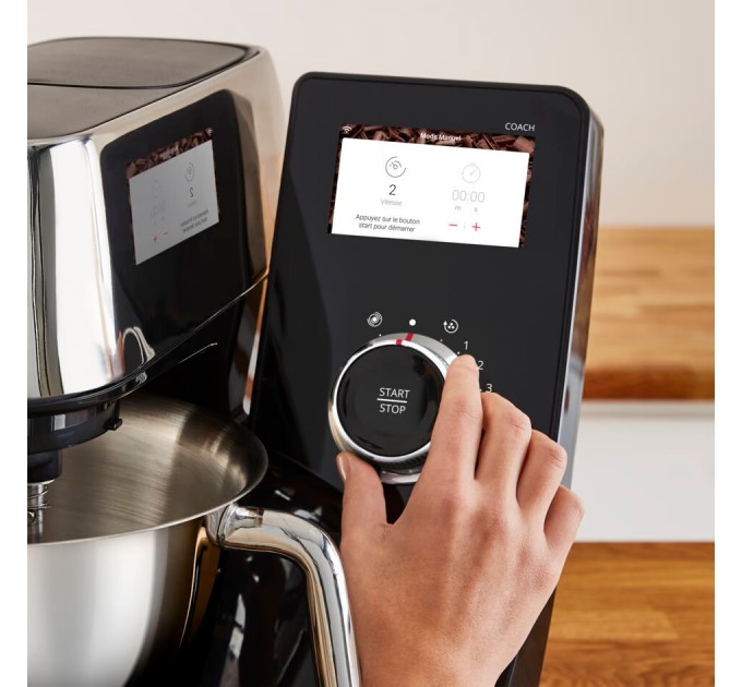 Кухонна машина Tefal I-Coach Touch, 1200Вт, чаша-метал, корпус-метал+пластик, дисплей, насадок-3, підкл. до смартфону, чорний