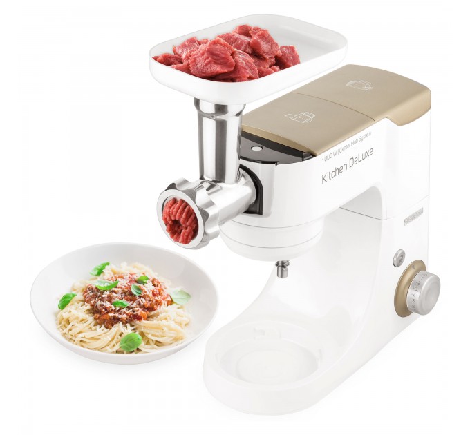 Кухонна машина Sencor 1000Вт, чаша-метал, корпус-пластик, насадок-15, біло-золотий