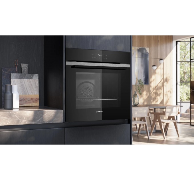 Духова шафа Siemens електрична, 71л, A+, дисплей, конвекція, піроліз, телескопічні направляючі, нержавіюча сталь