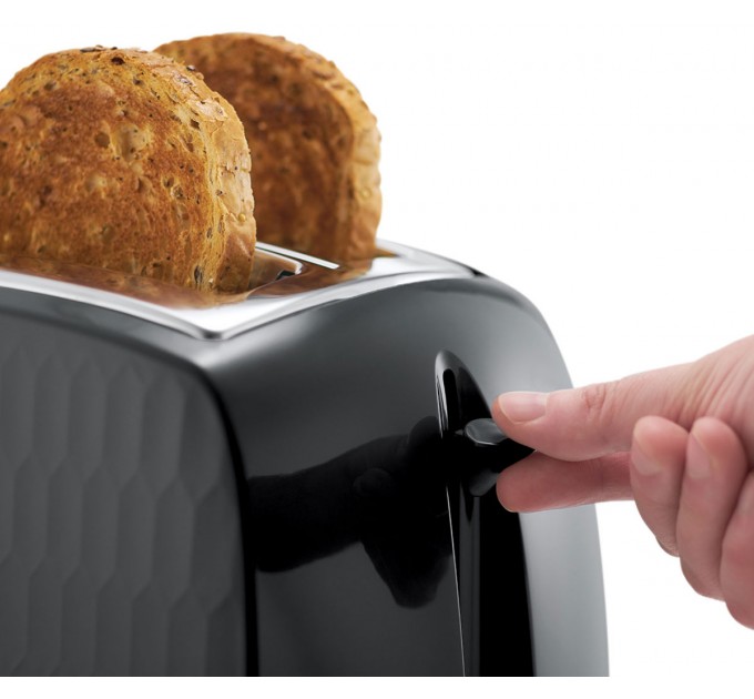 Тостер Russell Hobbs Honeycomb 850Вт, широкі слоти, пластик, чорний