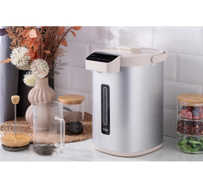 Термопот ARDESTO 5.5л, дисплей, нержавіюча сталь+пластик, сіро-білий