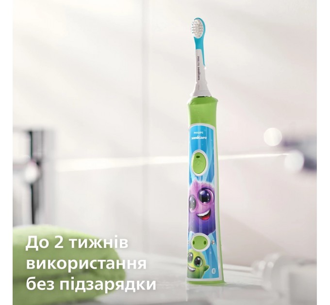 Щітка зубна електр. Philips, Sonicare For Kids, 62т. колив/хв, насадок-2, світло-зелений