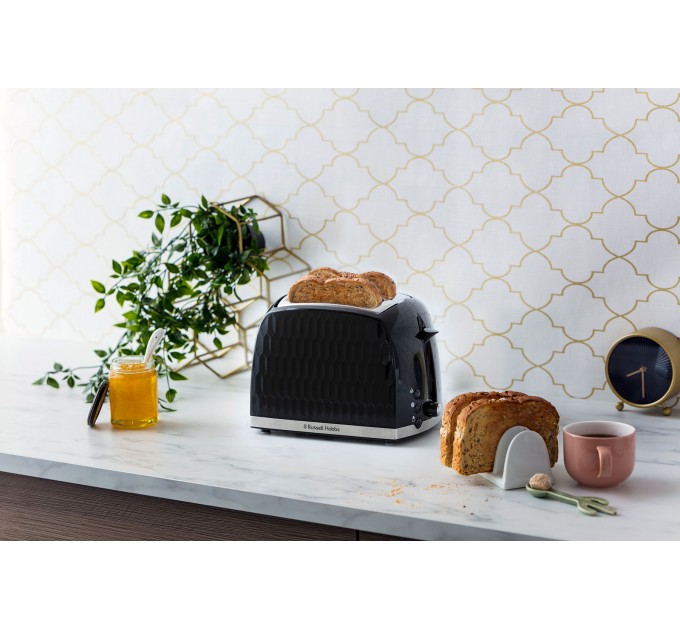 Тостер Russell Hobbs Honeycomb 850Вт, широкі слоти, пластик, чорний