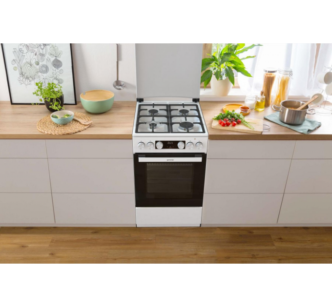 Плита Gorenje комби, 70л, 50x60см, IconLed, чугун, с крышкой, белый