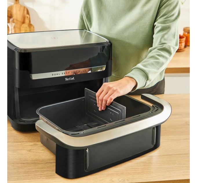 Мультипечь Tefal Dual Easy Fry Flex, 2700Вт, чаша-5.5+3.5л, сенсорное управл., 2 чаши, гриль, пластик, черный