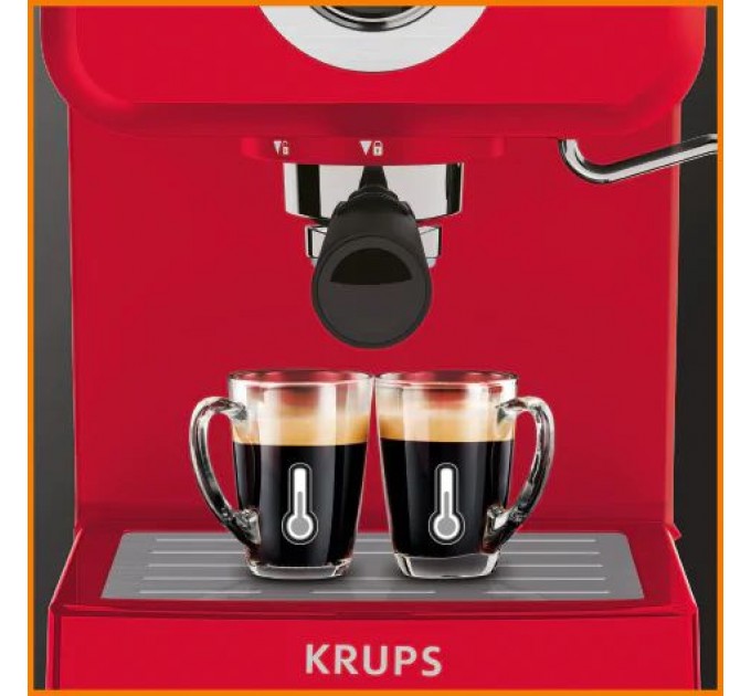 Кофеварка Krups рожковая Opio 1.5л, молотый, ручной капучинатор, подогрев чашек, красный