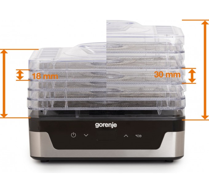 Сушка для продуктов Gorenje 240Вт, поддонов - 5x2.8см, диаметр - 29см, макс - 75°С, электр.упр., белый