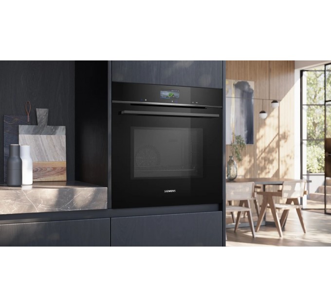 Духовой шкаф Siemens электрический, 67л, A, дисплей, конвекция, пиролиз, ф-ция СВЧ, черный