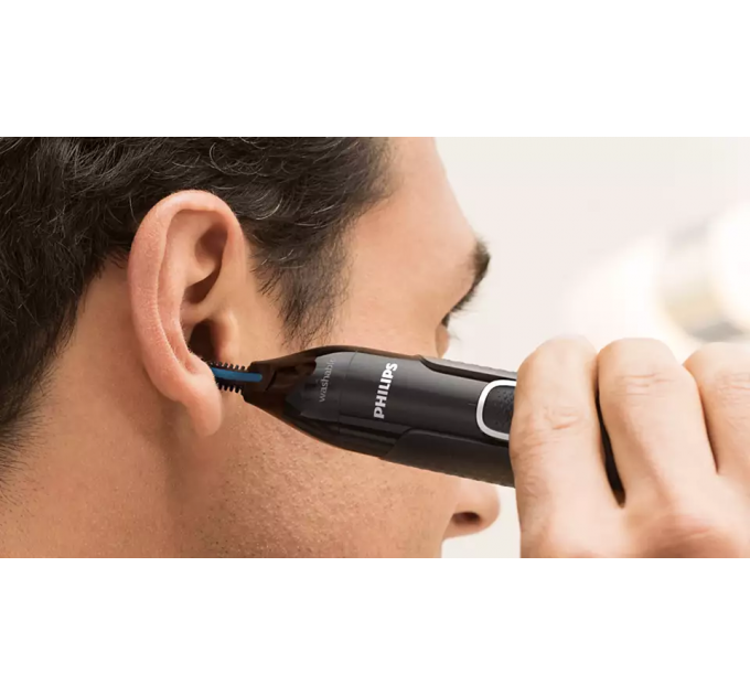 Триммер Philips Series 5000 для бороды, усов, окантовки,бровей, носа и ушей, 1хАА, насадок-4, чехол, сталь, черный