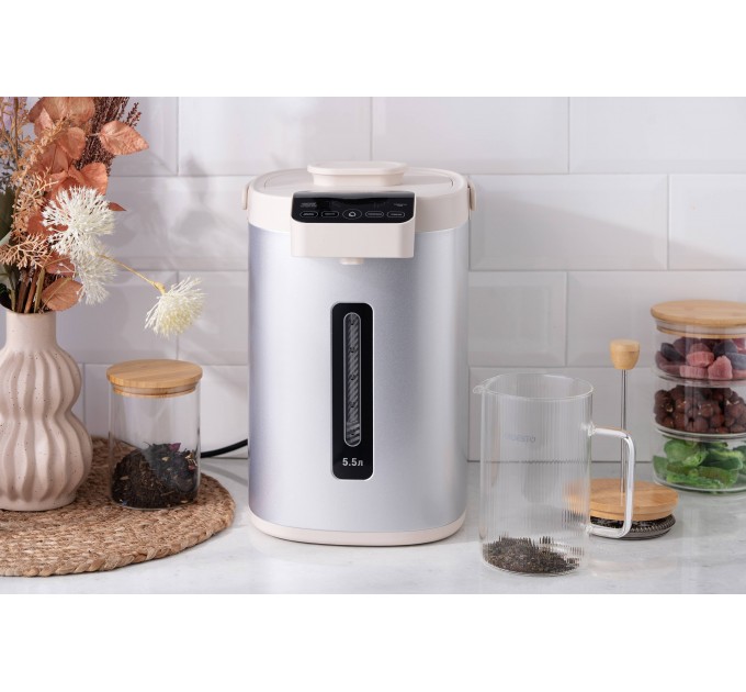 Термопот ARDESTO 5.5л, дисплей, нержавіюча сталь+пластик, сіро-білий