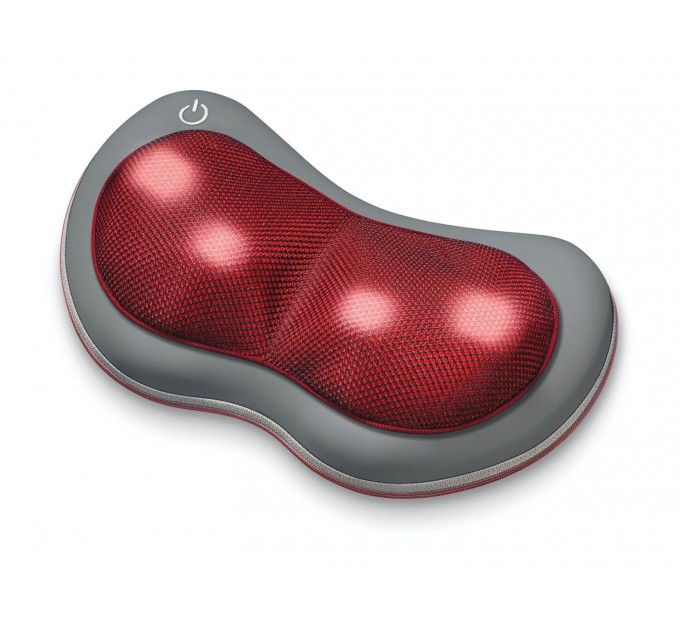 Массажная подушка Beurer для плеч, шеи, спины и ног, от сети, 4 головки шиацу, подогрев, автооткл., красно-серый