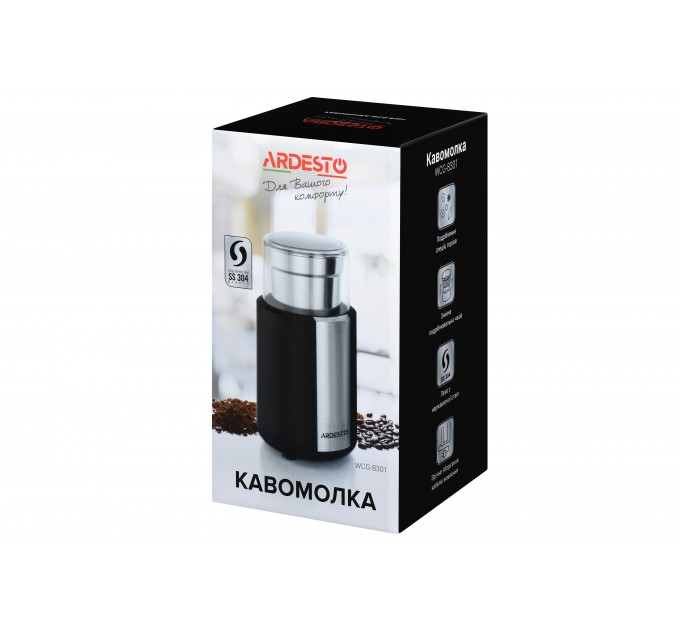 Кофемолка ARDESTO роторная 200Вт, емкость для зерен-60г, пластик/металл, черный