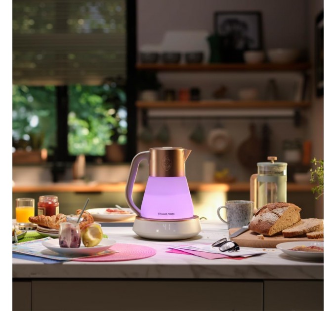 Электрочайник Russell Hobbs Calm, 1.7л, стекло, музыка, подсветка, сенсор, бело-медный