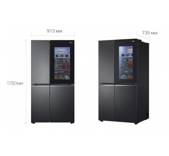 Холодильник LG SBS, 179x91х74, холод.отд.-416л, мороз.отд.-239л, 2дв., F, NF, инв., диспл внутр., зона св-ти, Door in door, черный мат.