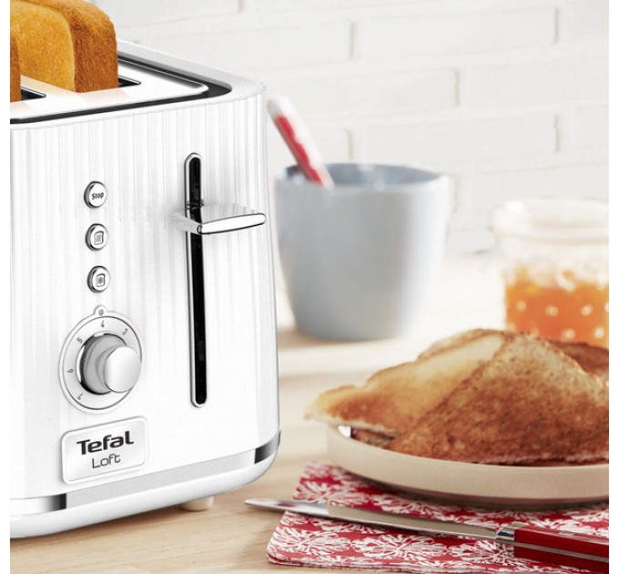 Тостер Tefal Loft 850Вт, пластик, белый