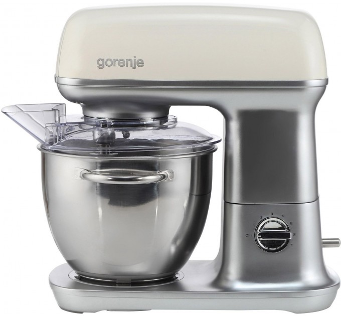 Кухонная машина Gorenje 1000Вт, чаша-металл, корпус-металл, насадок-4, серебристо-бежевый