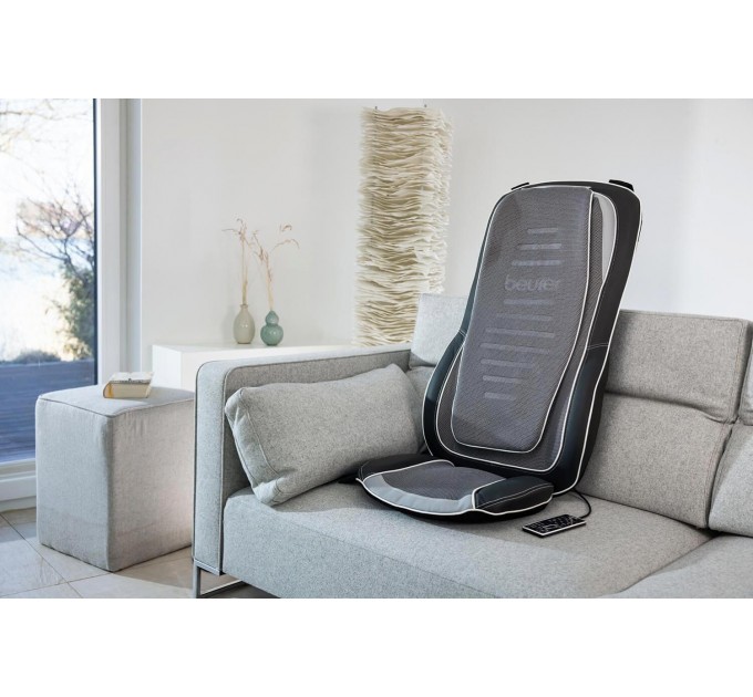 Массажер Beurer для тела, от сети, накидка на сидение, 3 режима, шиацу, подогрев, серый, эко-кожа