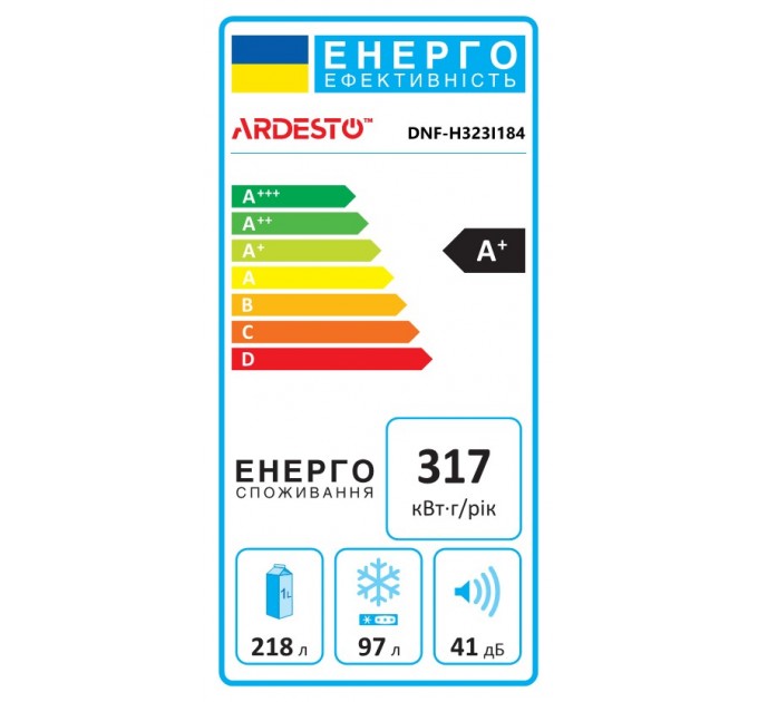 Холодильник ARDESTO с нижн. мороз., 184x60х66.5, холод.отд.-218л, мороз.отд.-97л, 2дв., А+, NF, зона св-ти, нерж