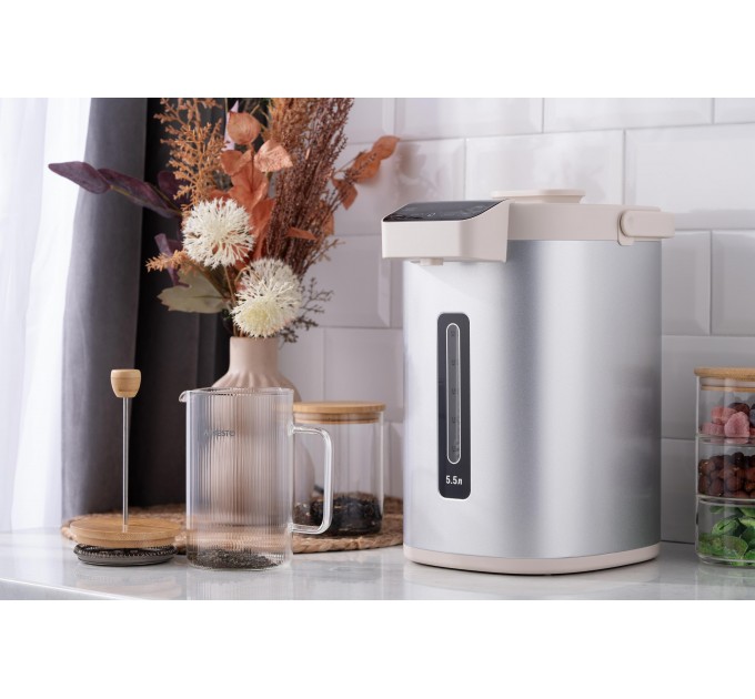 Термопот ARDESTO 5.5л, дисплей, нержавіюча сталь+пластик, сіро-білий