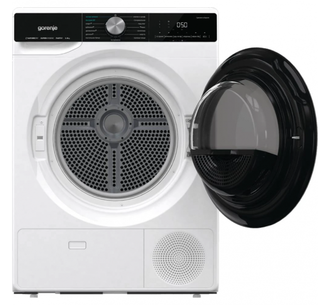 Сушильная машина Gorenje тепловой насос, 9кг, A++, 60см, дисплей, 15 программ, подсветка барабана, белый