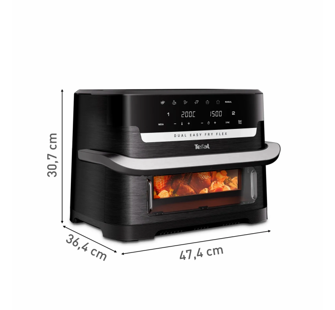 Мультипечь Tefal Dual Easy Fry Flex, 2700Вт, чаша-5.5+3.5л, сенсорное управл., 2 чаши, гриль, пластик, черный
