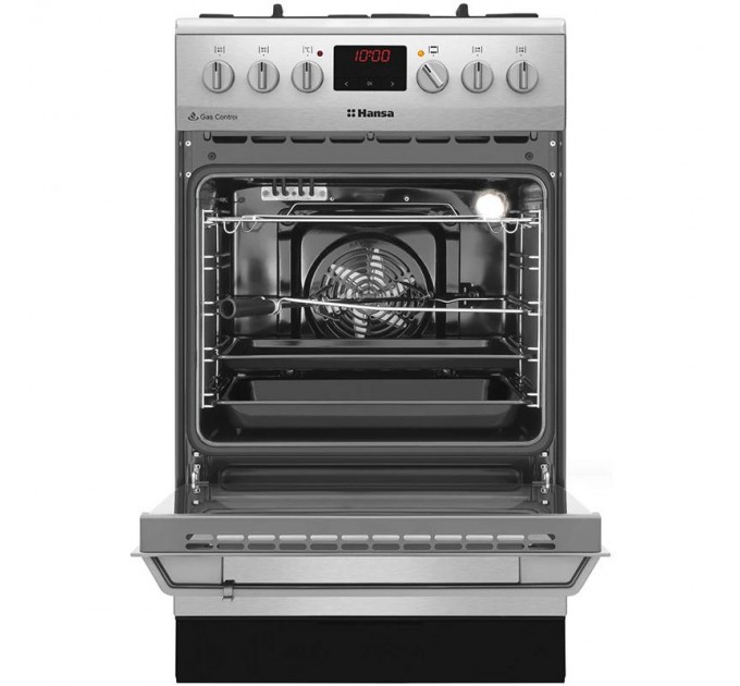 Плита Hansa комбинированная, 50х60см, 65л, чугун, газ контр., дисплей, нержавеющая сталь