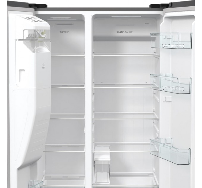 Холодильник SBS Gorenje, 179х70х92см, 2 дв., 376(190)л, А++, NF+, Инв. , Зона св-ти, диспенсер, генератор льда, Внешн.диспл, нерж