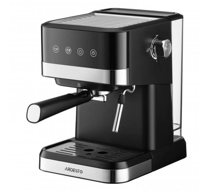 Кавоварка ARDESTO ріжкова 1.5л, мелена, ручний капучинатор, сенсорне керування, чорно-сріблястий
