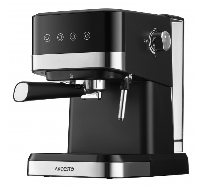 Кавоварка ARDESTO ріжкова 1.5л, мелена, ручний капучинатор, сенсорне керування, чорно-сріблястий