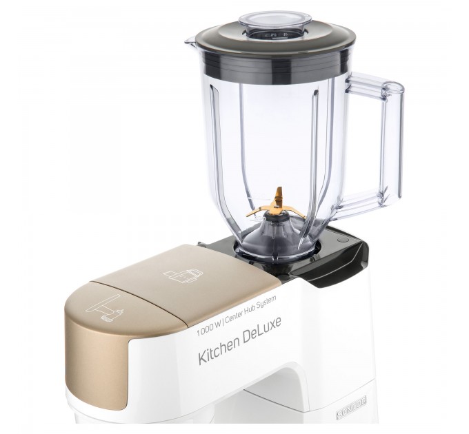 Кухонна машина Sencor 1000Вт, чаша-метал, корпус-пластик, насадок-15, біло-золотий