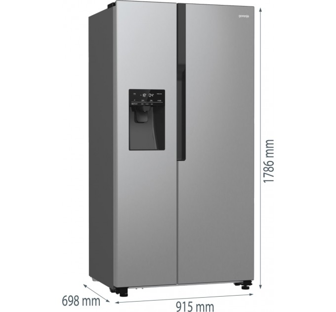 Холодильник SBS Gorenje, 179х70х92см, 2 дв., 376(190)л, А++, NF+, Инв. , Зона св-ти, диспенсер, генератор льда, Внешн.диспл, нерж