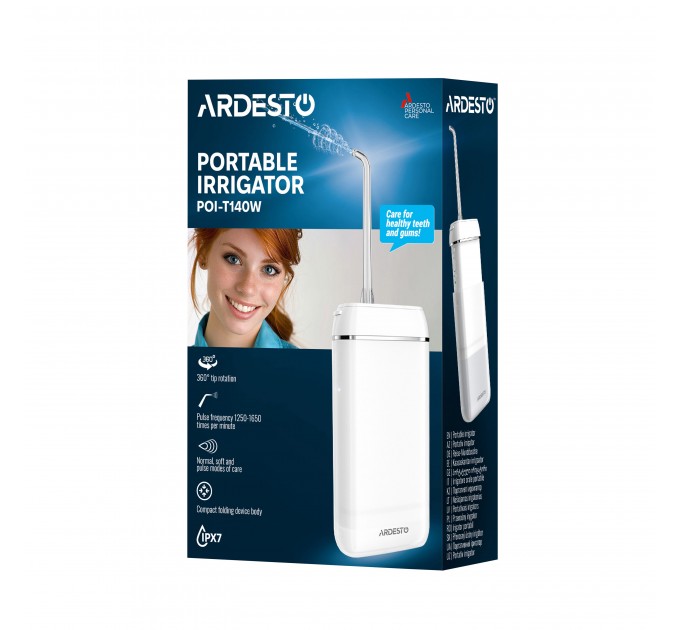 Ирригатор ARDESTO портативний, чаша 140 мл, Li-ion аккум. в компл., белый
