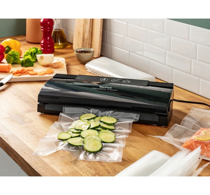 Вакууматор Tefal Classic для пакетів, 35см, електронне керування, +18 пакетів,, пластик, чорний
